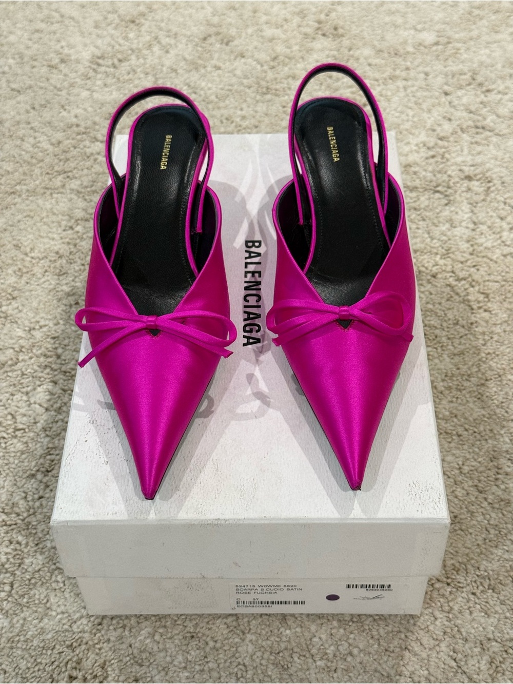 Balenciaga Fuchsia Pointed-Toe Satin Mules 
with Bow IT 37 - Picture 6 of 15
